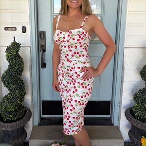 Dixiefried Pinup White Cherry Midi Dress